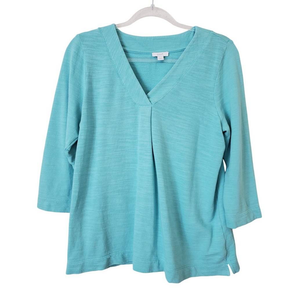 Pure J Jill Turquoise V-Neck 3/4 Sleeve Pullover Top‎ Women's S 100% Cotton